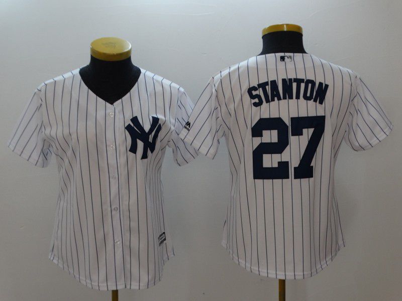 Women New York Yankees #27 Stanton White stripes MLB Jerseys->new york yankees->MLB Jersey